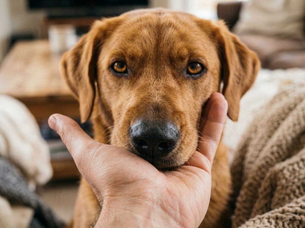 犬が飼い主を見つめる